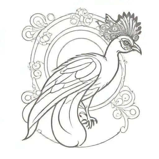 A regal peacock with a crown perched on its head, symbolizing luxury and elegance tattoo design idea