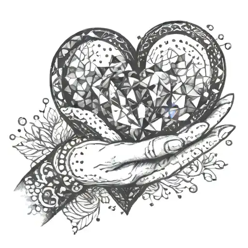A pair of delicate hands holding a heart-shaped gemstone, symbolizing the preciousness of love and luxury tattoo design idea