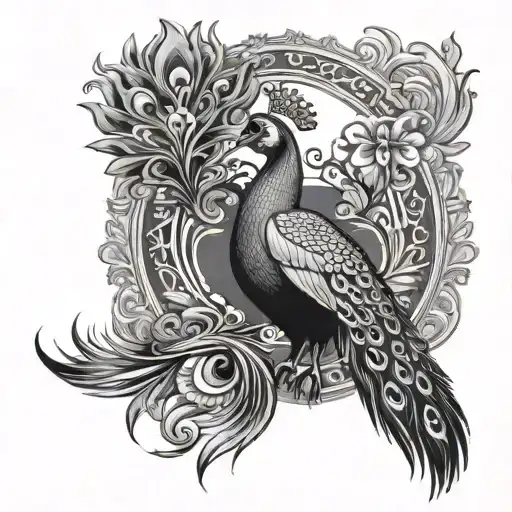 A regal peacock with a crown perched on its head, symbolizing luxury and elegance tattoo design idea
