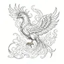 Sketch of a majestic phoenix rising from flames, symbolizing rebirth and standing up for justice tattoo design idea