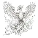 Sketch of a majestic phoenix rising from flames, symbolizing rebirth and standing up for justice tattoo design idea