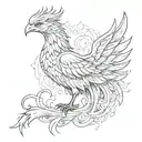 Sketch of a majestic phoenix rising from flames, symbolizing rebirth and standing up for justice tattoo design idea