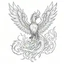 Sketch of a majestic phoenix rising from flames, symbolizing rebirth and standing up for justice tattoo design idea