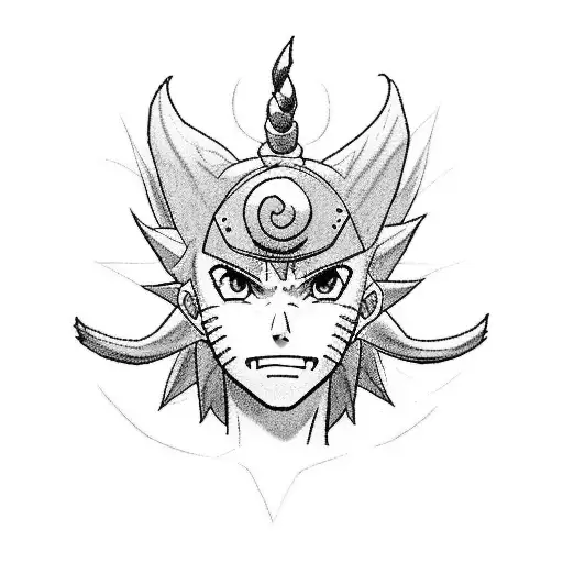 Dibuja una persona con estilo satánico al estilo de animación de "Naruto". El dibujo debe contener el sello de Baphomet  tattoo design idea