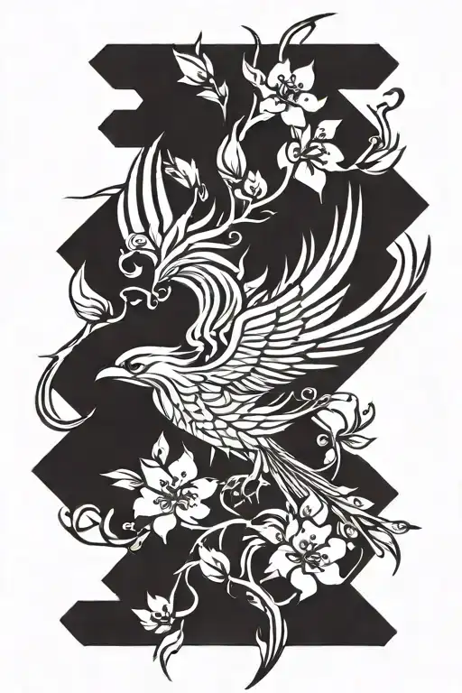 phoenix with cherry blossoms tattoo design idea