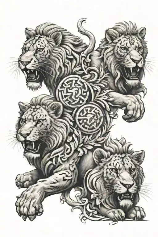 three lions leg sleeve tattoo tattoo design idea