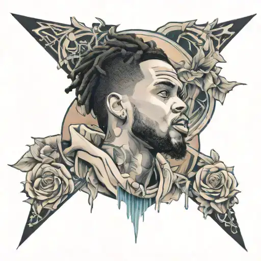 j cole album cover merged tattoo design idea