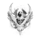 A fierce eagle soaring above a rugged mountain range tattoo design idea
