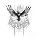 A fierce eagle soaring above a rugged mountain range tattoo design idea