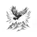 A fierce eagle soaring above a rugged mountain range tattoo design idea