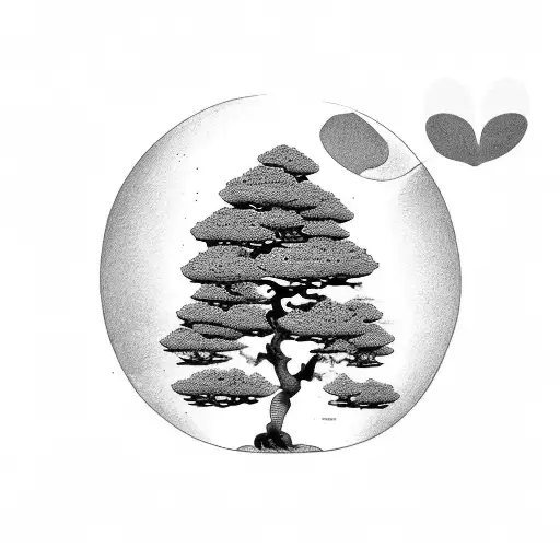 make a bonsai tree hanging from a drum using a dog paw as backgroud tattoo design idea