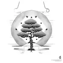 make a bonsai tree hanging from a drum using a dog paw as backgroud tattoo design idea