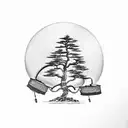 make a bonsai tree hanging from a drum using a dog paw as backgroud tattoo design idea