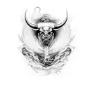 An enraged bull merging with a tornado, symbolizing the intensity of emotions tattoo design idea