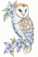barn owl and violets entwined tattoo design idea