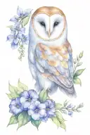 barn owl and violets entwined tattoo design idea