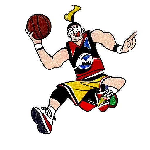 A traditional style tattoo of the Looney Tunes characters dressed in basketball jerseys and holding sneakers tattoo design idea