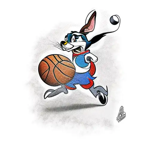 A traditional style tattoo of the Looney Tunes characters dressed in basketball jerseys and holding sneakers tattoo design idea