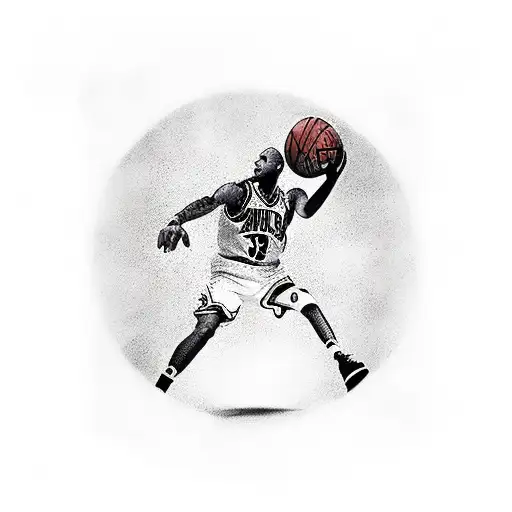 A realistic tattoo of the iconic Air Jordan logo combined with the Looney Tunes characters in a dynamic composition tattoo design idea