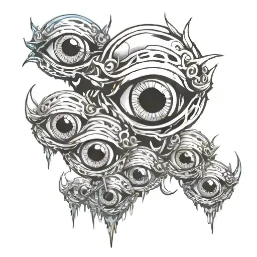 multiple creepy eyes tattoo design idea