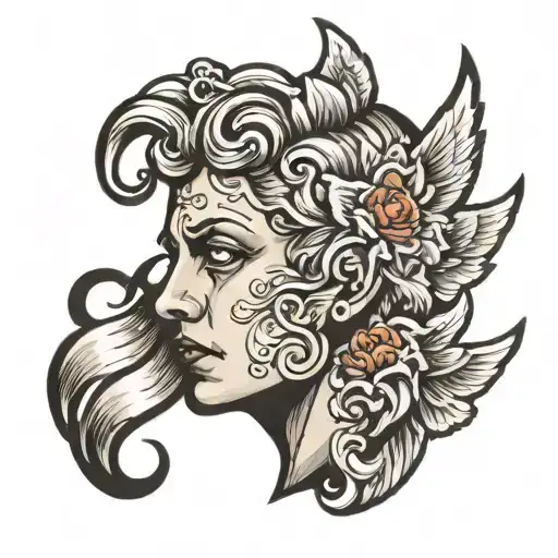 angel head tattoo design idea