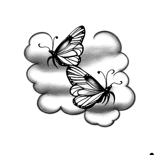 two butterflies in clouds, one butterfly is smaller with angel wings tattoo design idea