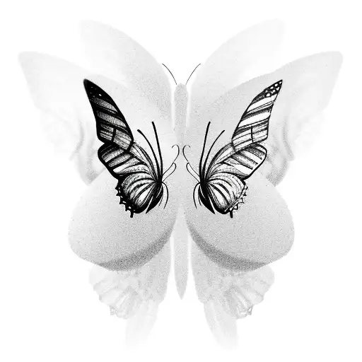 two butterflies in clouds, one butterfly is smaller with angel wings tattoo design idea