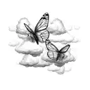 two butterflies in clouds, one butterfly is smaller with angel wings tattoo design idea
