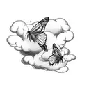two butterflies in clouds, one butterfly is smaller with angel wings tattoo design idea