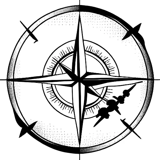 airplane, world map, compass, snowflakes, sun, moon, fire, air, water and earth  tattoo design idea