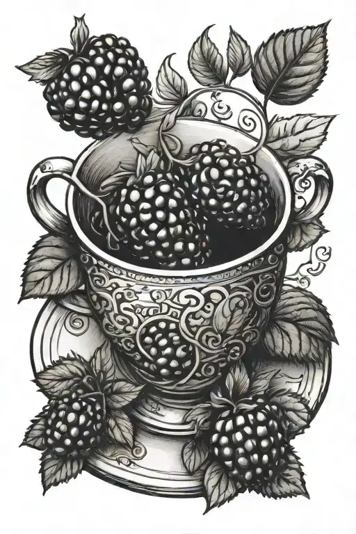 tea cup with raspberries  tattoo design idea