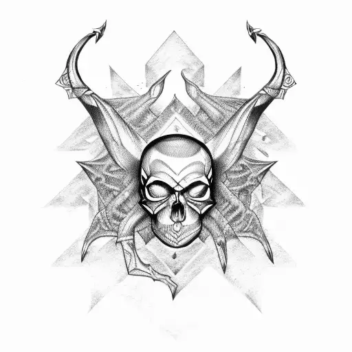 Heavy Metal, Skull, Devil Horns tattoo design idea