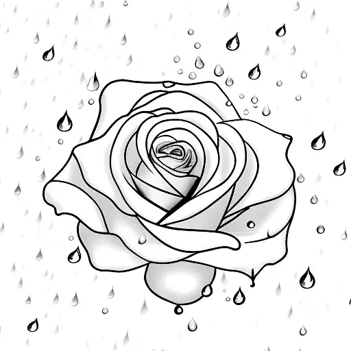 A delicate rose with raindrops falling around it, symbolizing November Rain. tattoo design idea