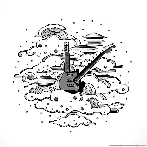 A minimalist design of a rain cloud shaped like a guitar, blending the client's interests in Guns N' Roses and November Rain. tattoo design idea