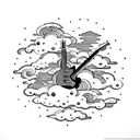 A minimalist design of a rain cloud shaped like a guitar, blending the client's interests in Guns N' Roses and November Rain. tattoo design idea