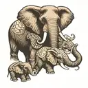dad mammoth head, mother elephant head and baby elephant head  tattoo design idea