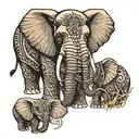 dad mammoth head, mother elephant head and baby elephant head  tattoo design idea