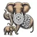 dad mammoth head, mother elephant head and baby elephant head  tattoo design idea