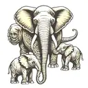dad mammoth head, mother elephant head and baby elephant head  tattoo design idea