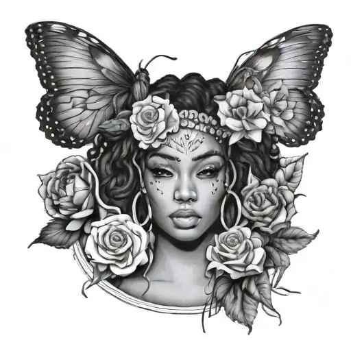 A tattoo design inspired by Solange and SZA's music, incorporating elements of R&B, Soul, and hip hop tattoo design idea