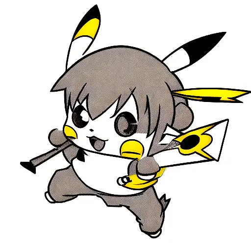 A minimalist tattoo of Pikachu holding a joystick tattoo design idea