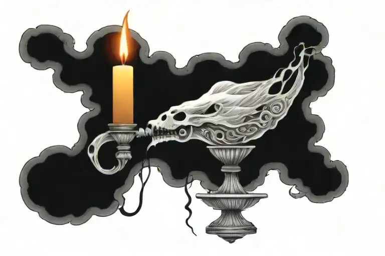 candle stick into a ghost smoke  tattoo design idea