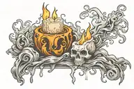 candle burning with smoke ghost tattoo design idea