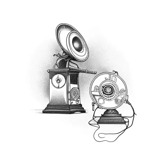 gramophone with human heart tattoo design idea