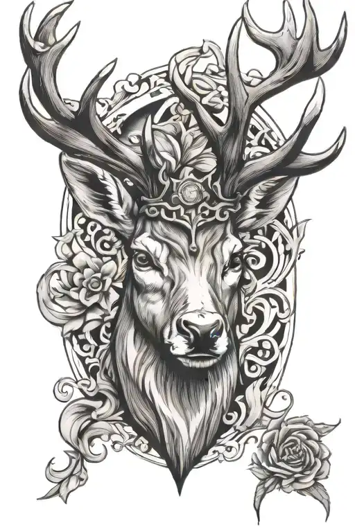 Stag head surrounded tattoo design idea