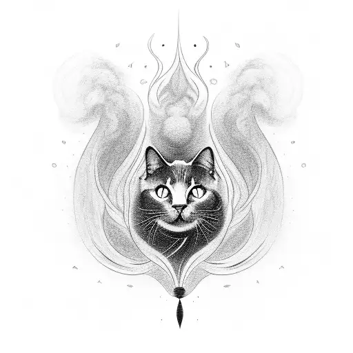 A mystical black cat surrounded by swirling smoke tattoo design idea