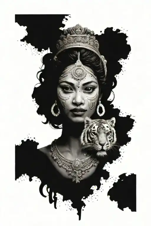 durga with tiger tattoo design idea