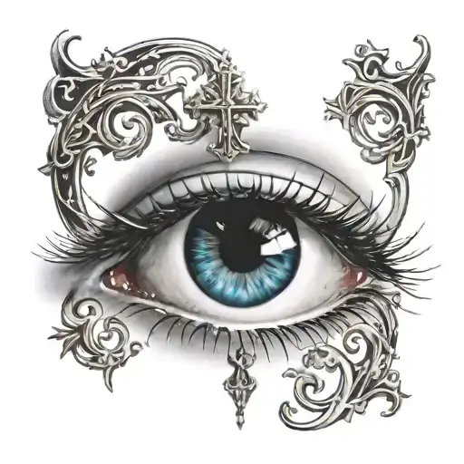 eye with religious cross tattoo tattoo design idea