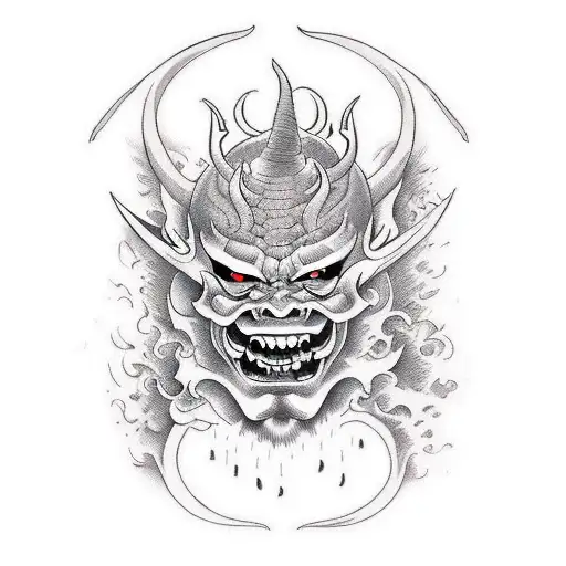 burning devil face tattoo design idea
