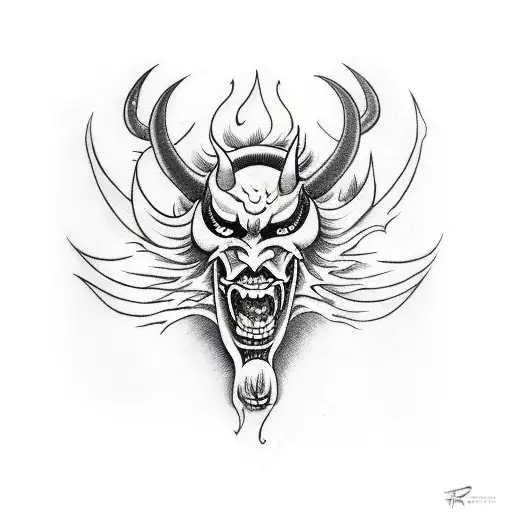  devil face burning on fire tattoo design idea